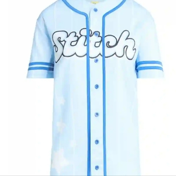 Disney Stitch Womens Button Up Baseball Short Sleeve Jersey Sz L Nwt - Picture 4 of 5